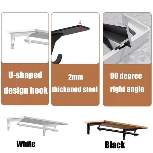 Heavy Duty Closet Shelf and Rod Brackets,Wall Mounted Shelf Supports,Clothes Hanger Pole Support,Closet Shelves Bracket with Rod Shelving Support(White,388mm/15in)