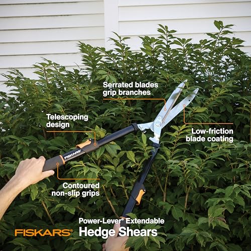 Fiskars 25-33 Inch Power-Lever Extendable Garden Hedge Shears with 10-Inch Blades