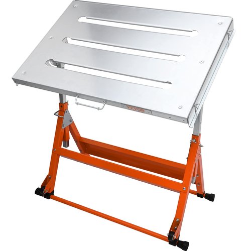 VEVOR Welding Table Foldable 30"x20", Welding Workbench Table 400lbs Load Capacity Steel on Wheels, Work Bench Adjustable Height with 3 Tilt Angles, Three 1.1" Slot, Retractable Guide Rails