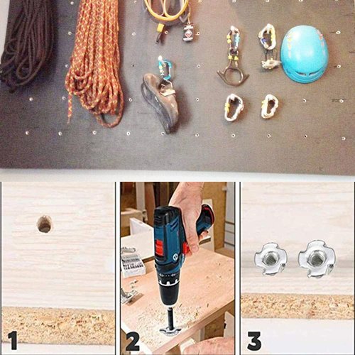 T Nuts 1/4"-20,5/16"-18, 3/8"-16,Hincell 120pcs Zinc Plated Steel T-Nut 4 Pronged Tee Blind Nuts Assortment Kit for Wood, Rock Climbing Holds, Cabinetry, Furniture,etc.