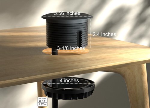 MAZZGOFOR 2pcs Desktop Power Grommet 3 Inch,PD30W USB C Desk Fast Charging Station,3 USB Ports,Flush Mounted for 3-1/8" Desk Grommet Holes,Round Recessed Power Outlet,ETL-Certified,6.3 ft Cord,Black
