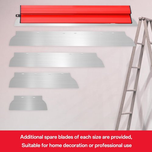 Drywall Skimming Blade Set - |10" 16" 24" 32" Multi-Size Smoothing Spatula Set | Stainless Steel Drywall Taping Knife | Wall Finishing Tool Kit With Extension Handle & Replacement Blades（Red)