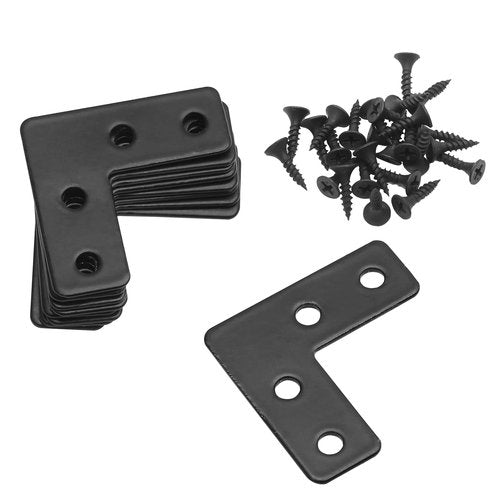 Piutouyar Black Stainless Steel L Braces Flat Corner Braces 40mm x 40mm/1.57 x 1.57 Inch Angle Brackets Connector Fixing Repair Joint Bracket for Wood Furniture (20Pcs)