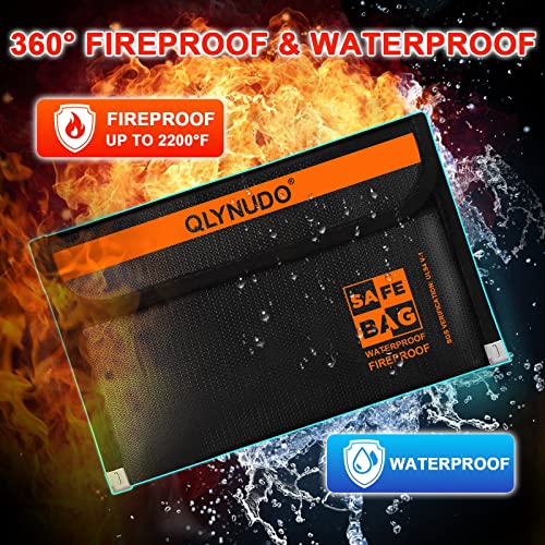 QLYNUDO Small & Large Fireproof Money Bag Set - Stealth Nesting Design, Waterproof, Fire-Resistant Cash Pouch, 2-Pack (Basic/Small-Black & Big-Black)