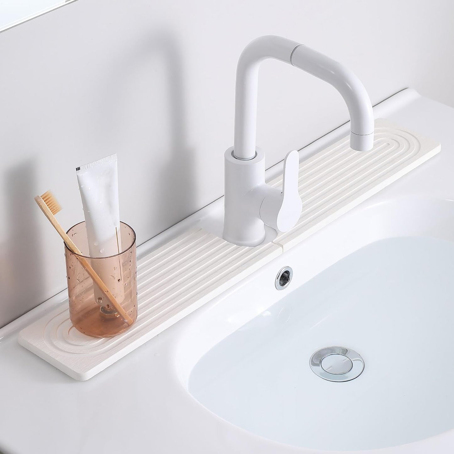 Sink Drip Mat - 12 Inch Diatomite Absorbent Faucet Protector for Free Surfaces, Quick Drying Stone Tray with Splash Guard Function, Kitchen and Bathroom Counter Tray for Soap Water Accessories