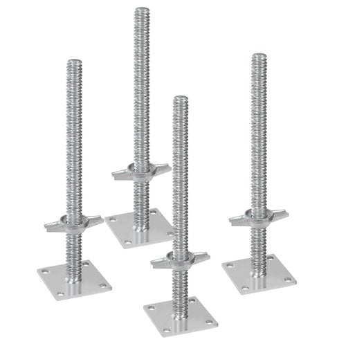 VEVOR 4-Pack Adjustable Leveling Jacks, 18.2 In Adjustable Height & 3307lbs/1500kg Total Load Capacity Scaffold Jacks Feet, Solid Carbon Steel Screw Jacks for Baker-Style Scaffolding Equipment, Silver