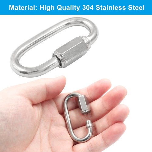Qjaiune 6Pcs Quick Links 3/16 Inch 304 Stainless Steel D Shape Locking Quick Connector, M5 Quick Link Chain Heavy Duty Durable Chain Connector - 648lbs Capacity