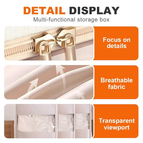 2025 Space Saving Hanging Garment Bag with Self Compression Zipper, Dust Cover Clothes Bags for Down Coat, Heavy Duty Closet Organizer Garment Bags for Closet Storage (Beige, Large)