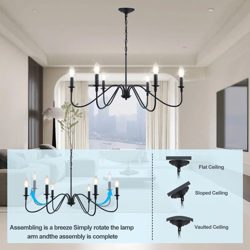 Black Chandelier,6-Light Rustic Industrial Iron Chandeliers for Dining Room Lighting Fixtures Hanging,Candle Hanging Hallway, Living Room, Foyer, Bedroom, Office, Bar,Island Lights