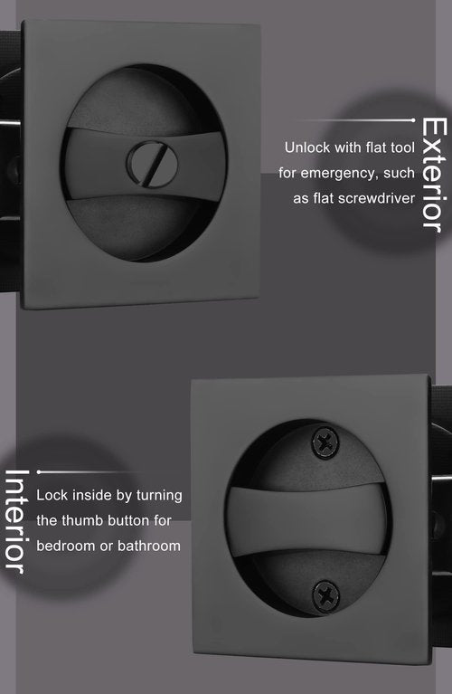 goldenwarm Pocket Door Lock, Matte Black Privacy Square Pocket Door Hardware Contemporary, Zinc Alloy Black Sliding Pocket Door Handles(1 Pack)