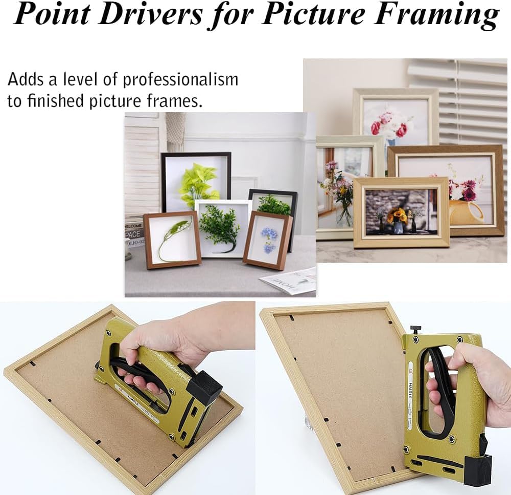 BEVISKkki Point Driver for Picture Framing w/2000 Points Professional Framing Stapler Picture Framing Point Driver Manual Framing Tool Lightweight Flex Point Tacker for Picture Framing Joiner DIY