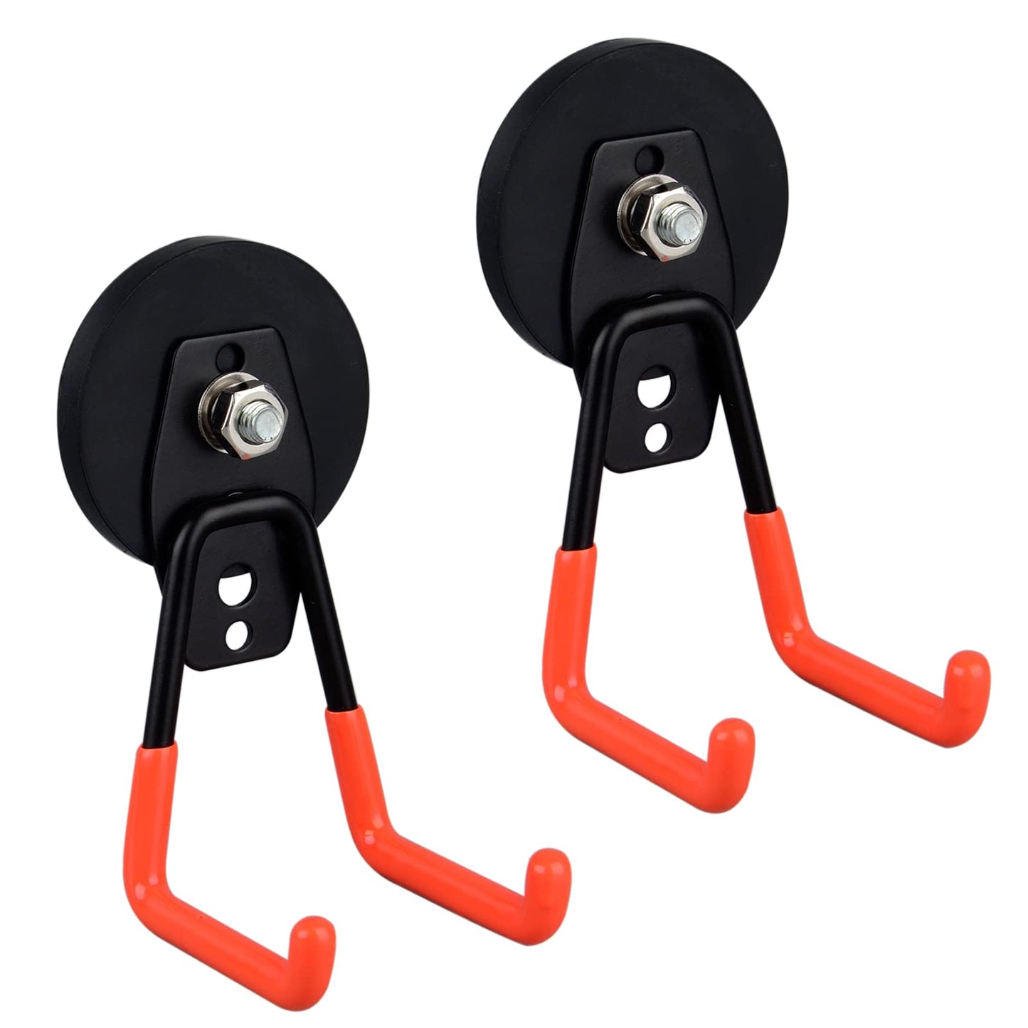 ULIBERMAGNET Heavy Duty Magnetic Garage Hooks,Strong Large Magnet Hooks for Power Drill,Garden Tools,Hose,Pegboard,Garage, Workshop,2 Pack Magnetic Storage Holder for Indoor Outdoor Hanging(Orange)