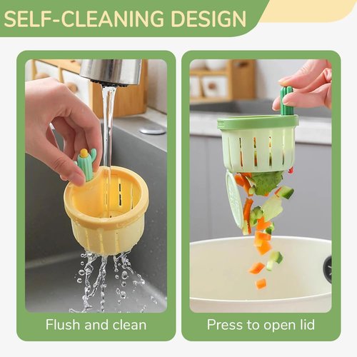 Cactus Kitchen Sink Drain Strainer, 2025 New Multifunctional Kitchen Sink Drain Strainer Press Automatic Dumping Basket, Upgrade Self-Cleaning Faucet Hanging Filter Basket (Green+Yellow)