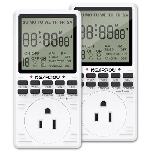[2 Pack] Outlet Timer, NEARPOW Multifunctional Programmable Timer with Countdown and 7-Day Digital Infinite Repeat Cycle Intermittent, 19 ON/Off Programs for Electrical Outlets, 3 Prong, 15A/1800W