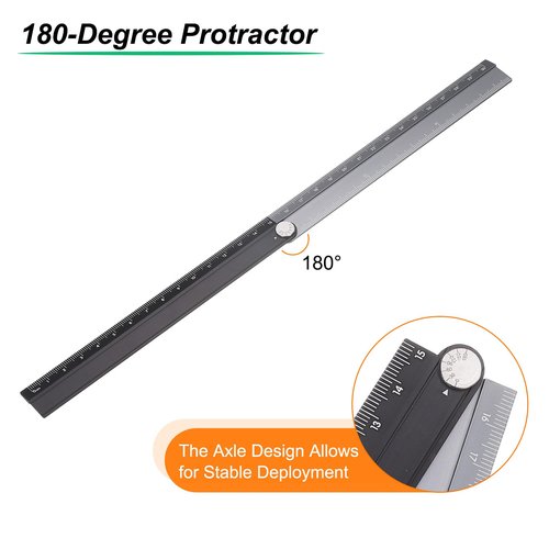 Generic Folding Straight Ruler 30cm Metric Aluminum Alloy Protractor Foldable Angle Ruler Geometric Measuring Tool with Angle Line for Architects Artists Office, Black Silver Tone