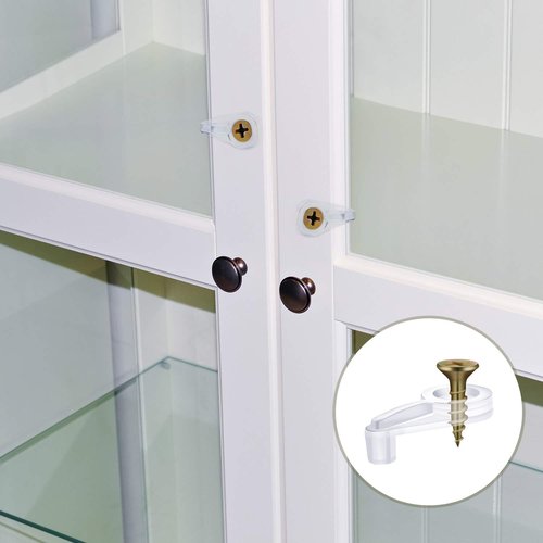 50 Pack Glass Retainer Clips Kit, Cabinet Glass Clips 4 mm Glass Clip with Screws for Fixing Glass Cabinet Doors (Transparent with Gold Screw)