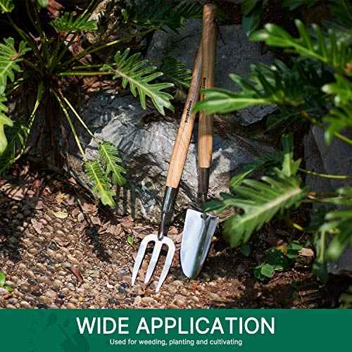 Berry&Bird Garden Trowel with Long Handle, 23.43in Stainless Steel Short Shovel with Wood Handled for Digging, Gardening, Transplanting, Planting and Weeding