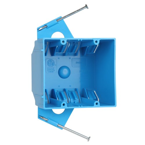 XIUTE 1Pcs Nail On 2 Gang Electrical Outlet Boxes Plastic New Work Standard Blue Switch/Outlet Wall Electrical Box 32 Cubic, ETL Certified