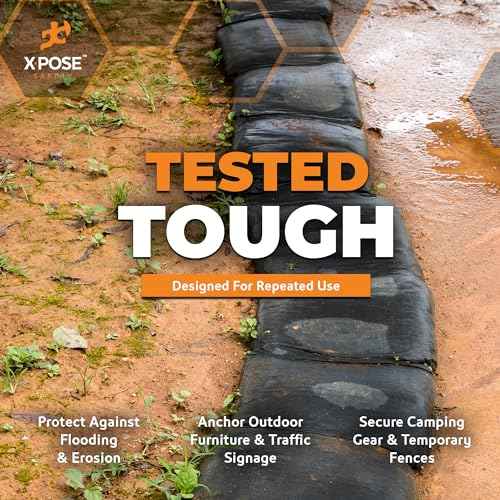 Xpose Safety Heavy Duty Sand Bags with Tie Strings ? Empty Woven Polypropylene Sandbags for Hurricane Flood Protection, 100 lb Capacity, 14" x 26", Black, Pack of 25