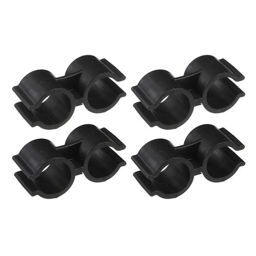 BESPORTBLE 4pcs Double Port Pipe Clamps Clips, Plastic Shelf Pole Connector, Chain Link Fence Panel Clamps, Dustpan Broom Buckle, Black