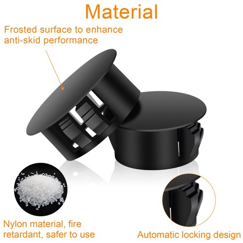 200Pcs Nylon Hole Plug Set (9 Sizes: 1", 7/8", 3/4", 5/8", 1/2", 3/8", 5/16", 1/4", 1/5") - Plastic Hole Plugs, Assorted Sizes, Precision Fit End Caps for Cabinets & Furniture (Black)