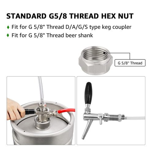 Hilangsan Keg Coupler Barb Connector 1/4'' Barb G5/8 Thread Hex Nut 3/16 Beer Line Connectors with Clamps - 4 Pack