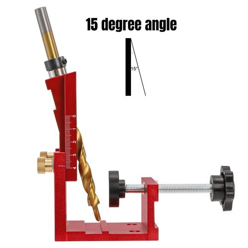 Hiceeden Adjustable Pocket Hole Jig Kit, Aluminum Alloy Pocket Screw Jig Tools Set with 15 Degree Joint Angle, Portable 3/8 Inch Hole System for Woodworking Hole Drill Guide, Red
