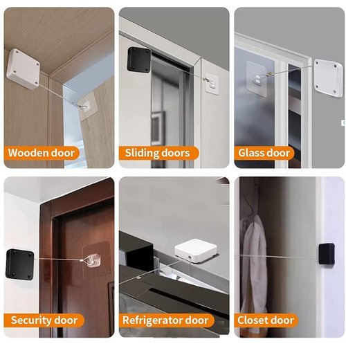 SHIMIDO Upgraded Punch-Free 1000g Automatic Screen Door Closer, Sliding Screen Auto Door Closer with Steel Drawstring for Bathroom, Bedroom, Study Room etc. (2 Pack White)
