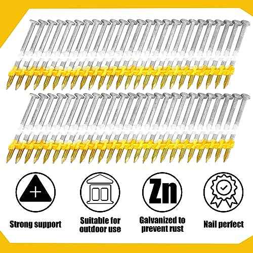Therwen Framing Nails, 21 Degree, Flat D Head, Galvanized, Ring Shank, Plastic Row Fixed, 21 Degree Framing Nails for Use in All Pressure Treated Lumber (1000 Count,2 Inch x 0.113 Inch)