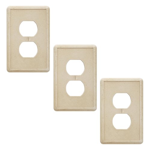 Questech Outlet Cover, Single Duplex Wall Plate 1-Gang Switch Plate Standard Size Electrical Outlet Receptacle Cover, Decorative Tumbled Texture, Travertine, 3 Pack