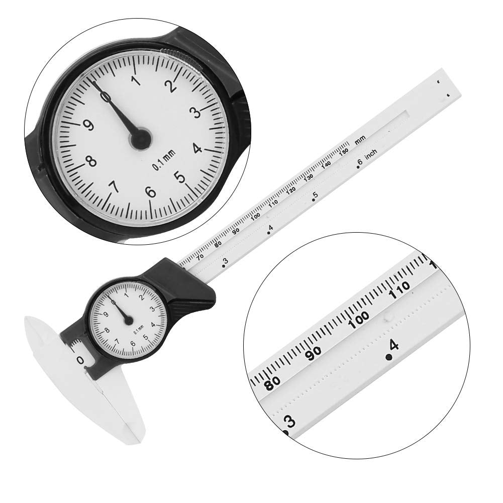 Zerone 6Inch Vernier Dial Caliper, 0-150mm Plastic Dial, 0.1mm Read Value, Imperial Standard (White)