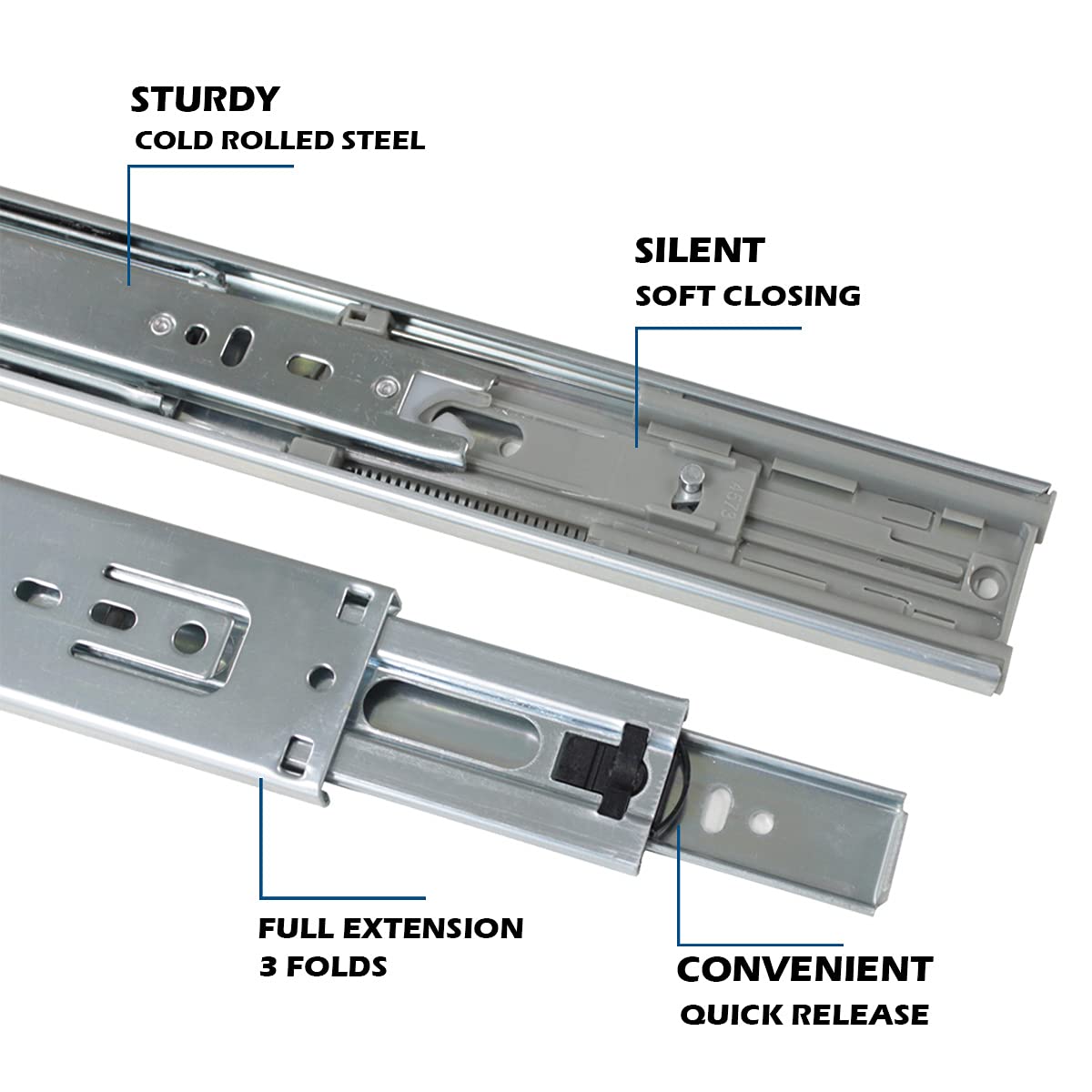 Gobrico Drawer Hardware 16-inch Hydraulic Soft Self Close Drawer Slides Full Extension Ball Bearing Drawer Runners 3Folds 100 lb. 1Pair