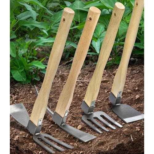 Garden Hoe,15" Garden Tools Digging Hoe and Rake, Hand Hoe with Wooden Handle for Loosening Soil and Weeding