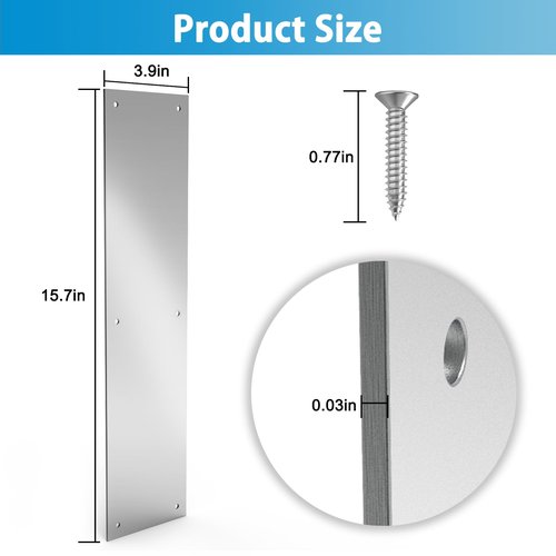 Fixirons 2 Pcs Push Door Plate 16x4 Stainless Steel Door Push Plate Metal Door Plate with Screws Kick Plate for Exterior Door for Door Avoid from Kicking