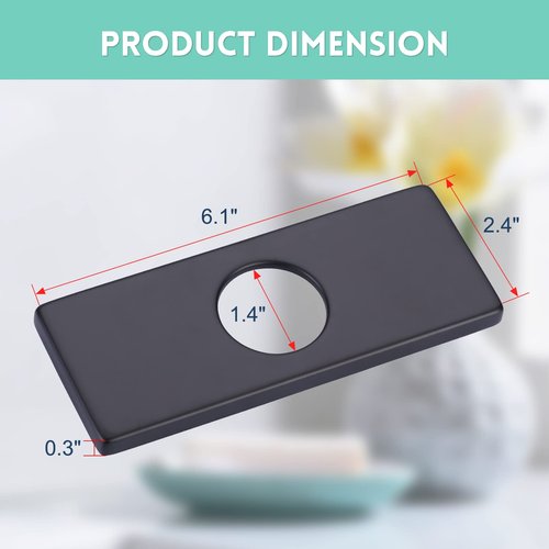 6 Inch Faucet Deck Plate, Matte Black Escutcheon Faucet Plate for Bathroom Sink 1 Hole or 3 Hole 4 Inch Centerset Basin Sink Hole Cover, Stainless Steel Faucet Hole Cover