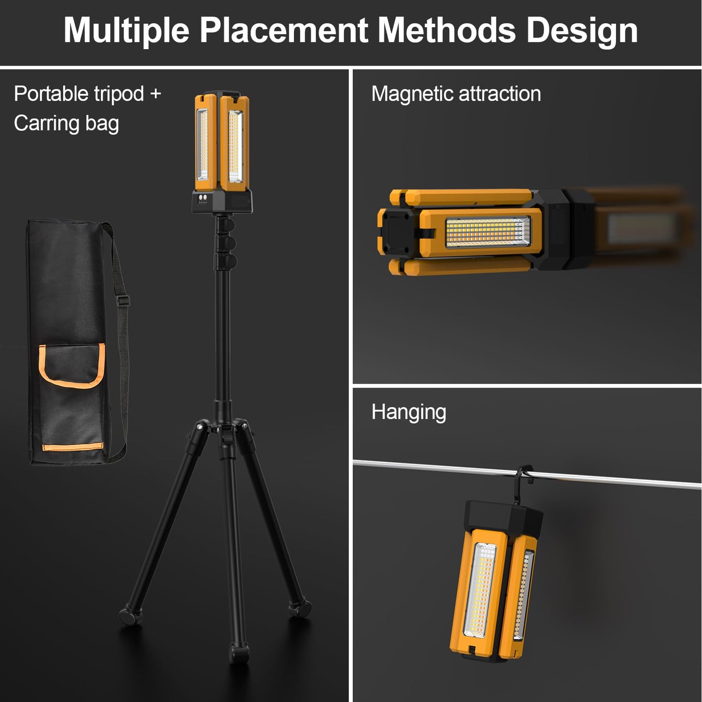 13200mAh Rechargeable Solar Work Light IPX4 Waterproof with Folding Stand and Carrying Bag, AODOO 8000 Lumen Cordless Camping Light, White/Warm/Nature White/RED(SOS) with Detachable Tripod