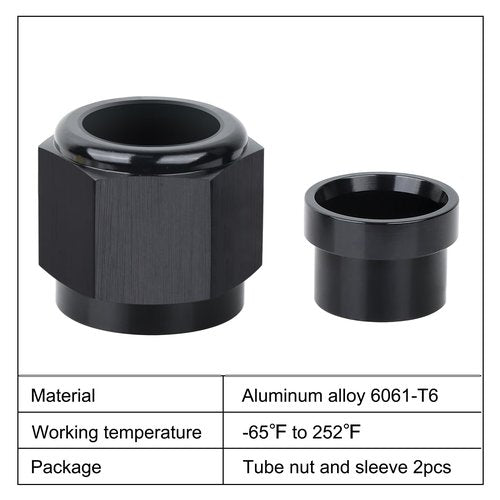 EVIL ENERGY 6AN Female Hardline Tube Nut & Sleeve Aluminum Fitting for 3/8" OD Alloy Tubing 2PCS