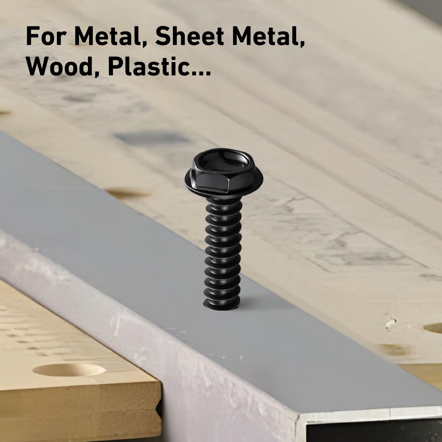 BNUOK #10 x 3/4 Inch Self Drilling Screws, (58pcs) 0.5 lbs Black Self Tapping Screws for Metal, 410 Stainless Steel Hex Washer Head Sheet Metal Screws