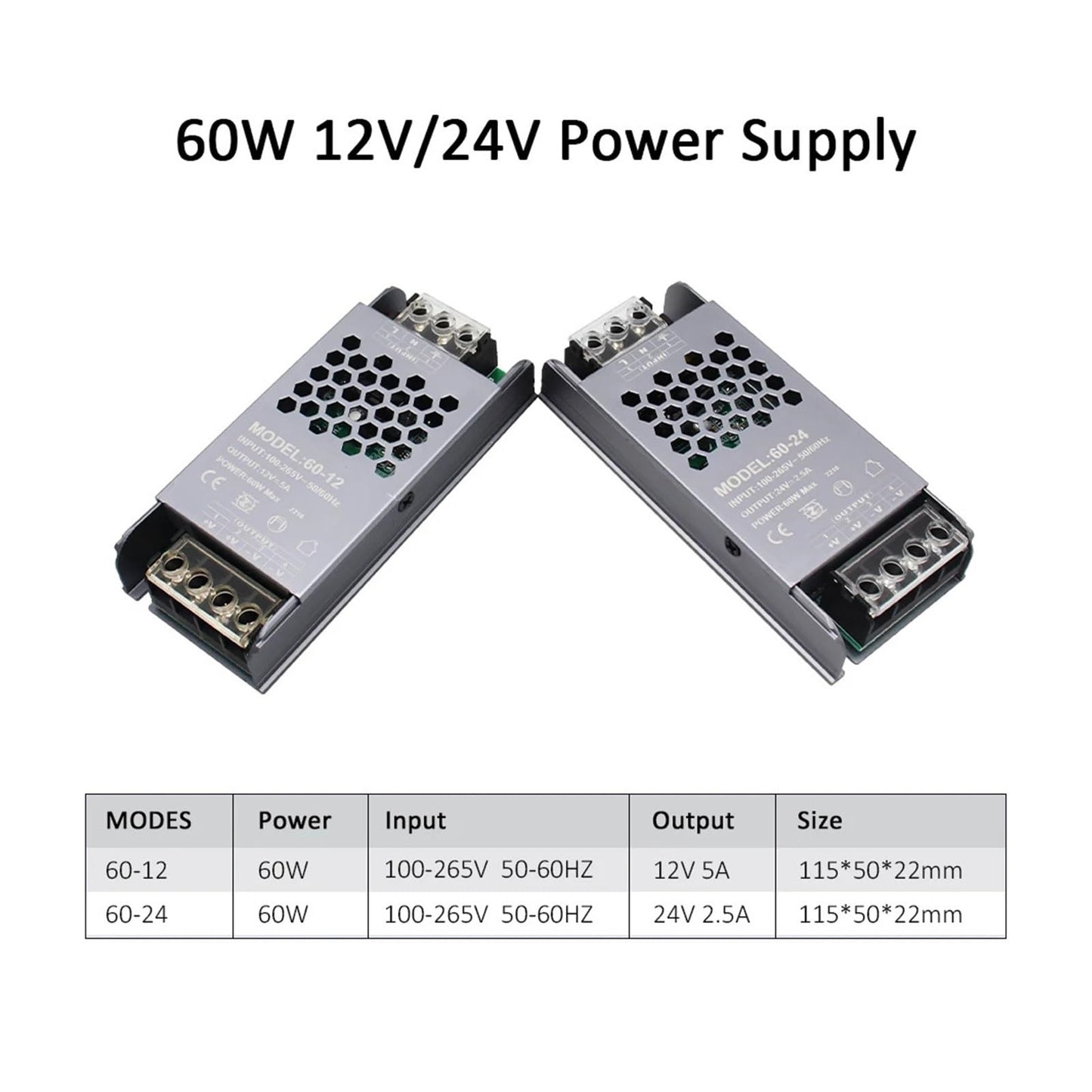 Compatible with MJJC Power Supply Unit 12V 24V 60W 100W 200W 300W 400W 110V 220V 230V AC to 12 24 Volt DC LED Strip Driver Lighting Transformer(DC 12V,100W)