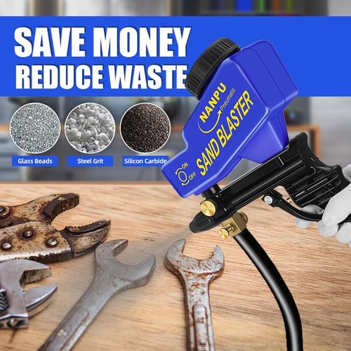 NANPU Air Sand Blaster Gun with Siphon & Gravity Feed for Air Compressor, Ceramic Nozzle, Metal Body, Paint/Rust Remover for Metal, Wood & Glass Etching, for Aluminum/Sand/Walnut Shells/Soda Blasting