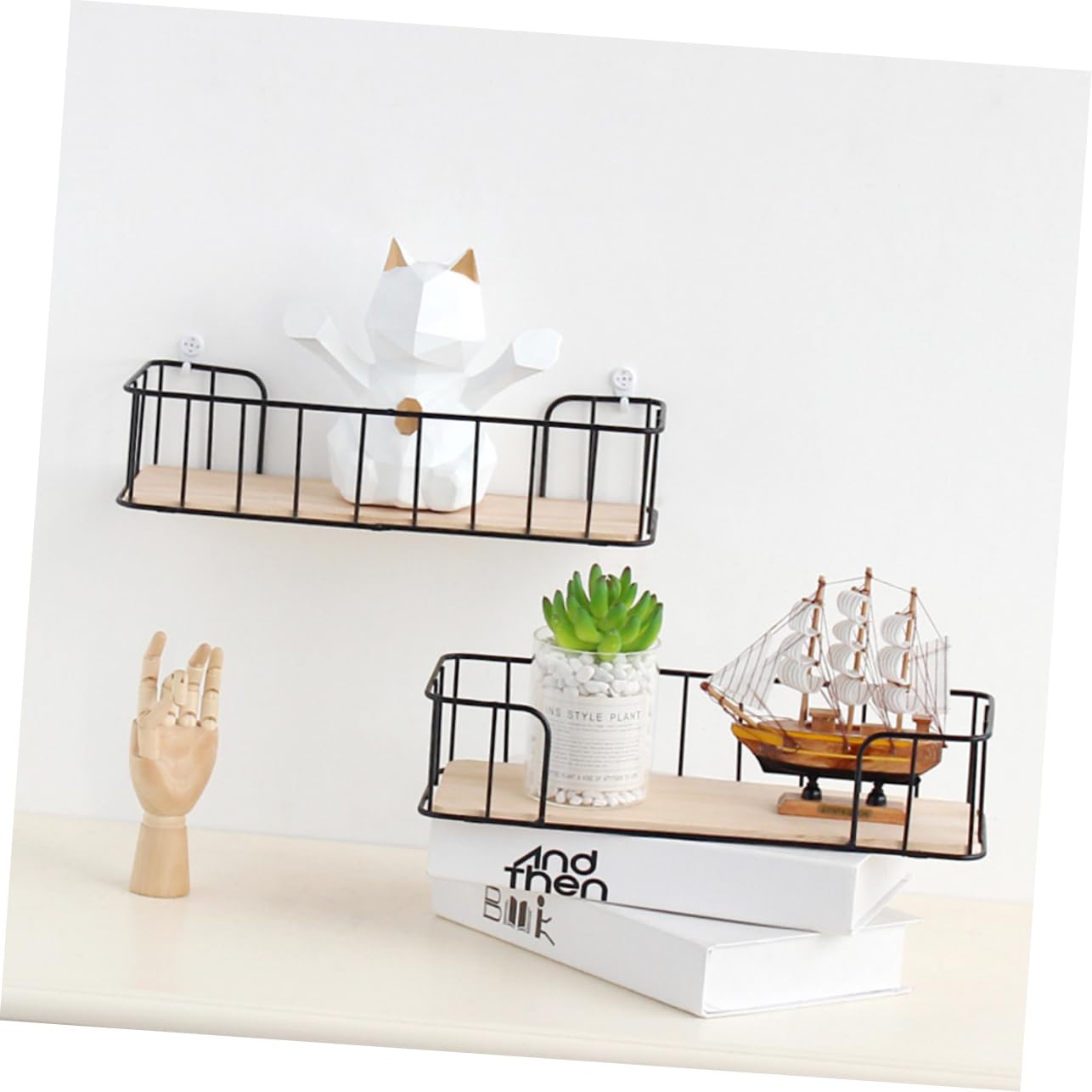 STOBAZA Wall Mounted Storage Rack Black Wrought Iron Shelf with Solid for Living Bedroom Bathroom No Punching Required Convenient Wall Shelf for Organizing