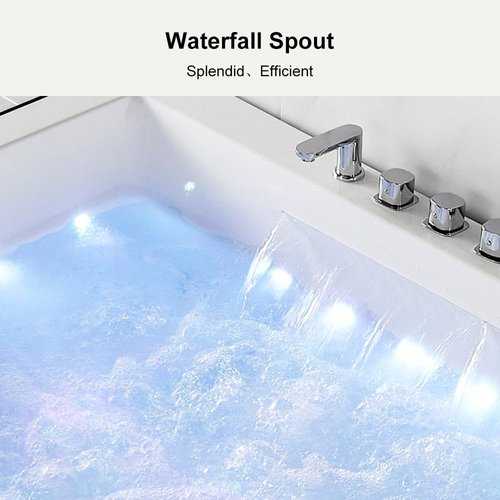 KunMai 71" Freestanding Heated Bathtub for Two with Temperature Control, 118-Gallon Massage Soaking Tub with 38 Jets, Acrylic Spa Tub with LED Chromatherapy Light