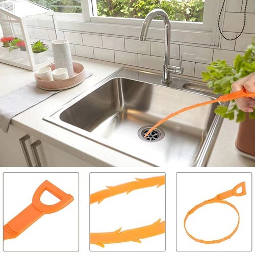 LSLCQW 5 Pack 25inch Drain clog remover, Snake Drain Cleaner Hair Clog Remover tool, Shower kitchen sinks and bathtubs, sink snake, hair toilets sewer pipe drain cleaning tools.