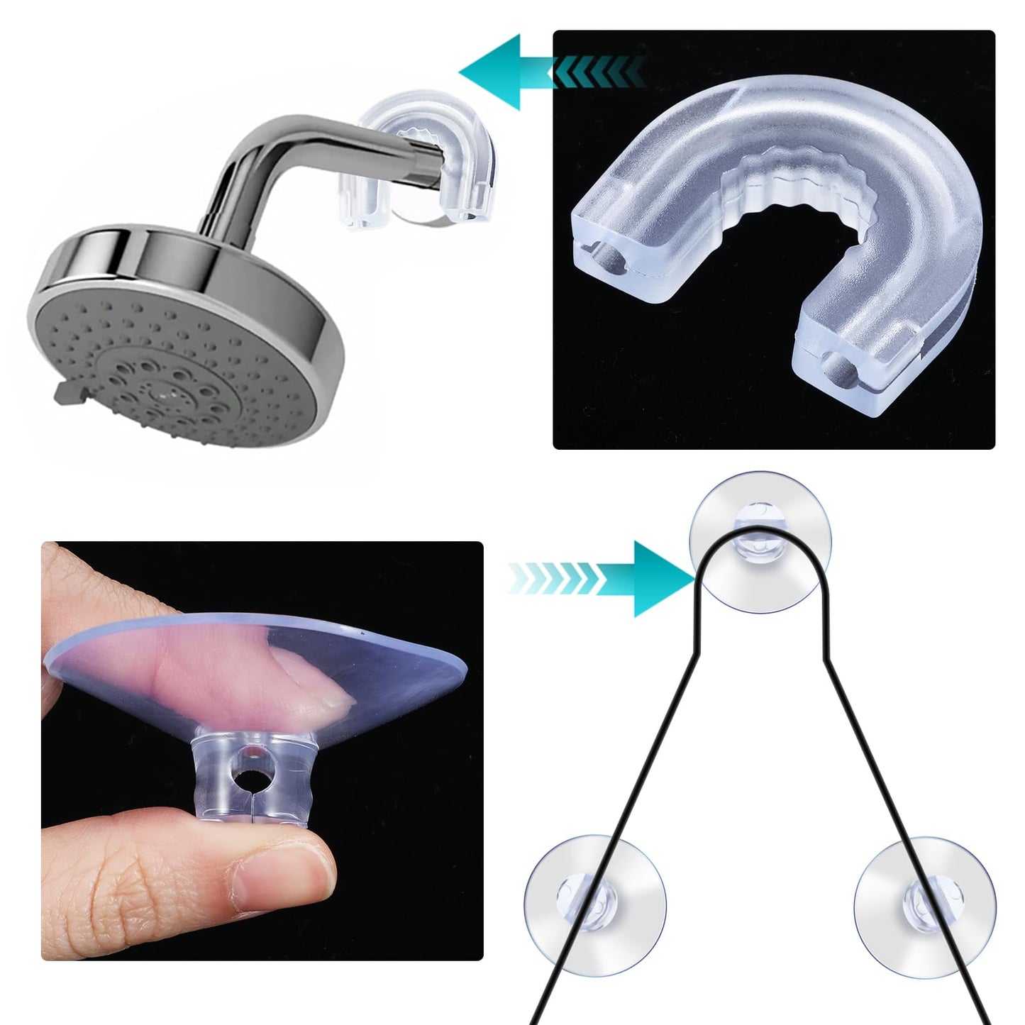 6 PCS Bathroom Shower Caddy Connectors, Shower rack not included, with 3 Pieces Rubber Rings Bathroom Decor Replacement Suction Cup Holders, Transparent Showers Suction Easy to Attach