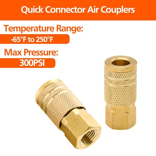 1/4-Inch Brass Female Industrial Coupler, 10 Pack 1/4 Inch Air Hose Fittings NPT Female Quick Connector Air Coupler for Professional Jobsites and Automotive Shops