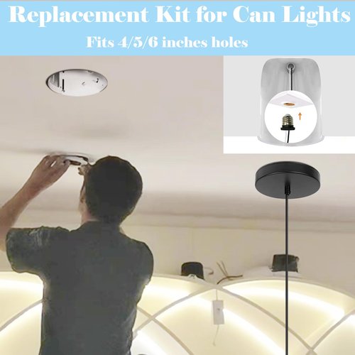 Kiven Instant Light Conversion Kit for 4/5/6inch Hole,Black Farmhouse Lighting Recessed Can Light Conversion Kit to Pendant with E26 Screw-in Adapter for Kitchen Island Living TB2776