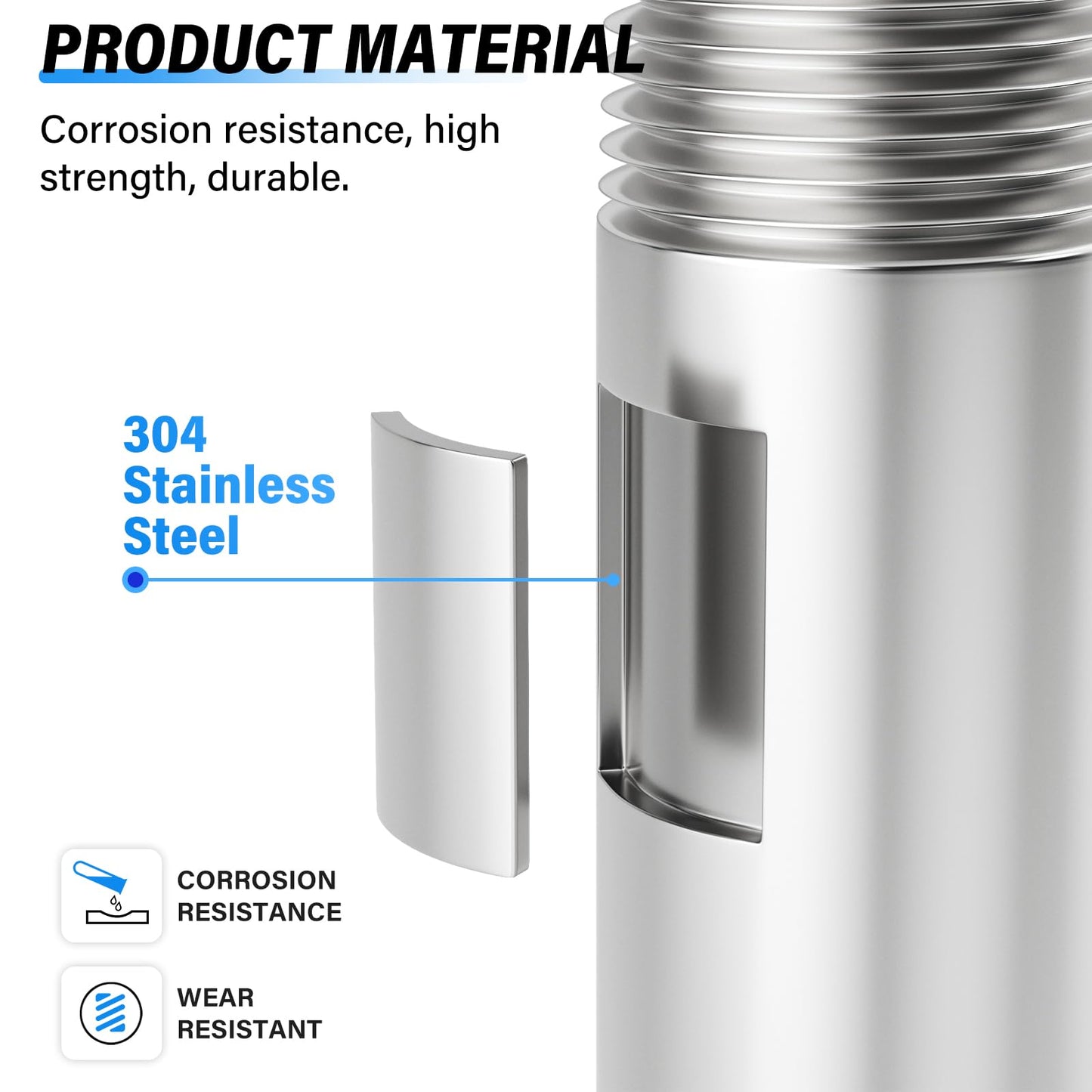 TAILONZ PNEUMATIC 1/2" NPT Male x 1/2" NPT Male 304 Stainless Steel Pipe Nipple, 4" Length Cast Pipe Fitting, Threaded Connector（Pack of 3）