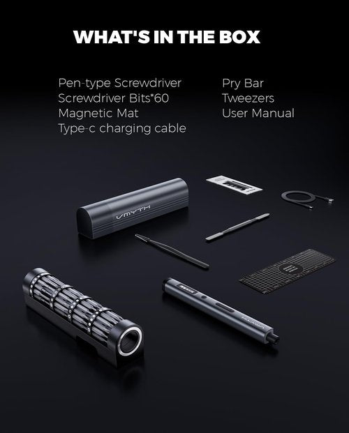 VMYTH iDriver ES1 3.7V Electric Screwdriver, Mini Precision Screwdriver Set, 60 Magnetic Bits, Magnetic Storage, 5/32''Hex, Precision Repair Tool Kit for Electronics Phone Camera Laptop Watch