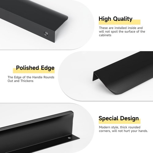 Xisakaca 10 PCS Modern Cabinet Pulls, Brushed Dresser Drawer Handles, Edge Finger Long Pulls Hardware for Kitchen Cupboard Closet Door (Black, Hole Center 128mm)
