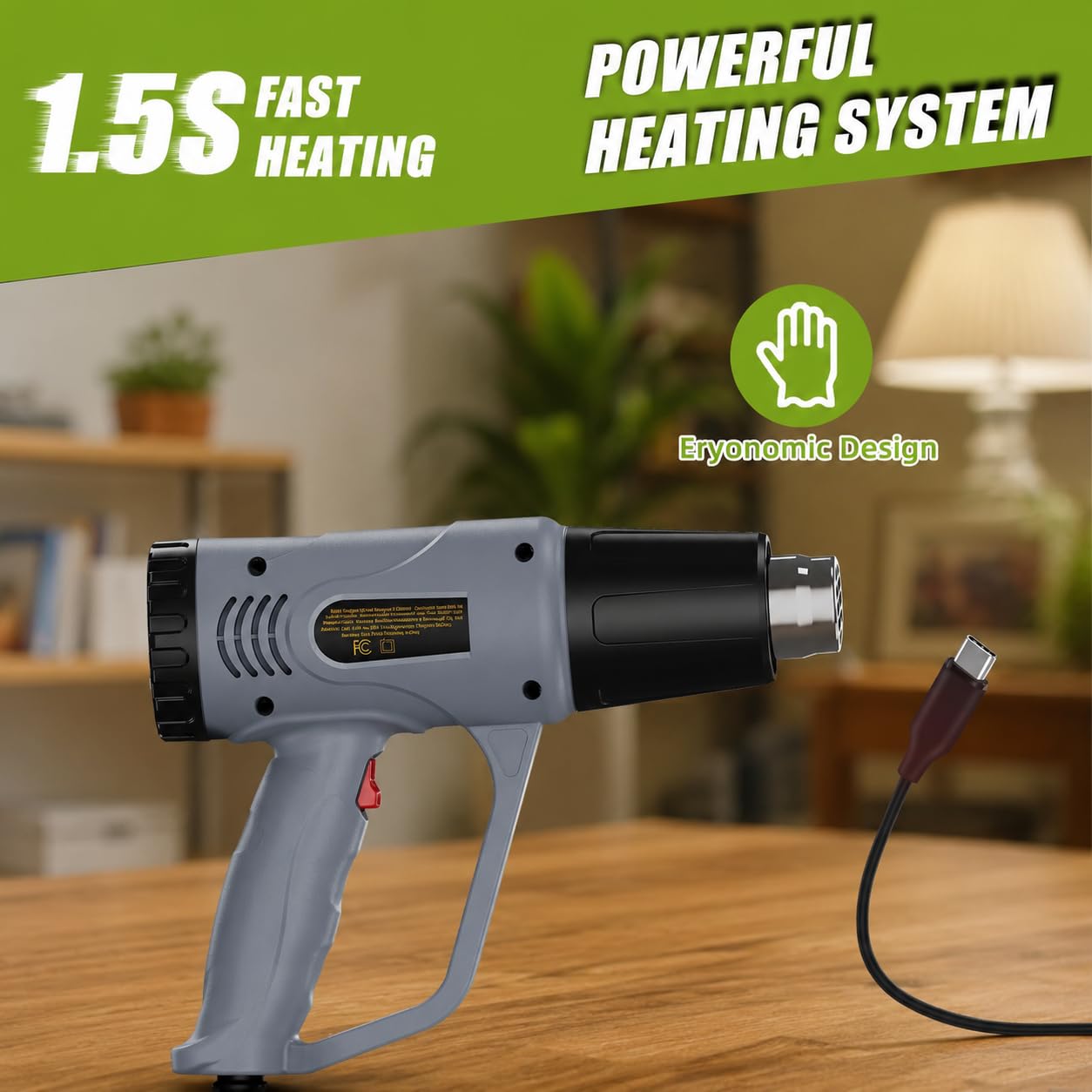Heat Gun, 2 Temperature Settings 572℉&1112℉, 900W-1300W Hot Air Gun with Overload Protection, 10FT Extra Long Cord, Handheld Heat Gun with Heat Shrink Tubing Kit for Packaging Shrinking, DIY Crafts